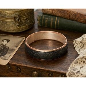Bangle Bracelet Vintage Copper Black Textured Inlay Minimalist Modernist Boho 8"
